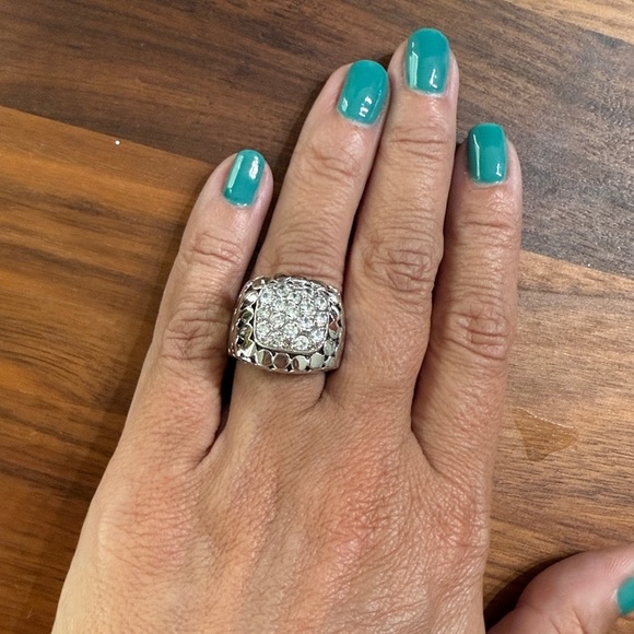 925 Sterling Silver Vintage Cubic Zirconia Dotted Square Ring Size 7 - Picture 1 of 10